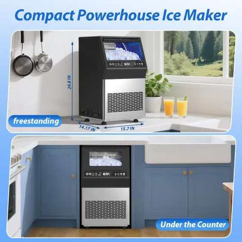 Miniatura 7 de Máquina de hielo comercial, 100 libras/24 horas debajo de la encimera/máquina de hielo independiente con entrada de agua de galón autocebante y agua