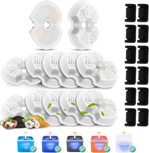Miniatura 9 de Paquete de 4 filtros de repuesto y esponjas de bomba para dispensador de agua colorido para gatos de 67 oz/2 litros con luz LED, filtro de fuente