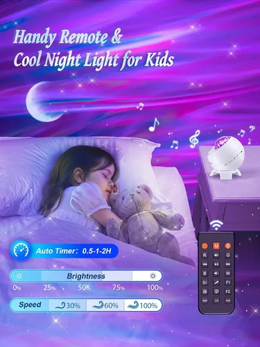 Miniatura 9 de One Fire Proyector de luces del norte, proyector de galaxia para dormitorio Más de 300 modos de iluminación, 15 ruido blanco y Bluetooth, control