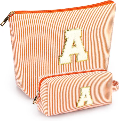 Miniatura 90 de 2 piezas de bolsas de maquillaje iniciales para mujeres: bolsa de cosméticos para viaje y artículos de tocador - Regalos de cumpleaños para niñas