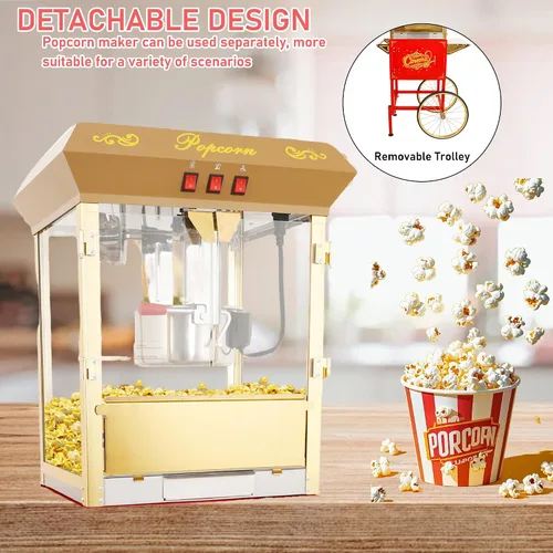 Miniatura 7 de Máquina de carrito de palomitas de maíz de 16 onzas sobre ruedas, máquina de palomitas de maíz de 850 W para 64 tazas de palomitas de maíz por lote