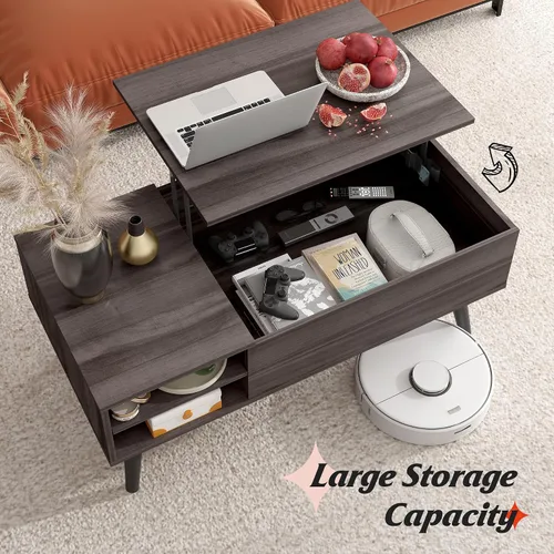 Miniatura 4 de WLIVE Mesa de centro con tapa elevable para sala de estar, mesa de centro pequeña con almacenamiento, estante ajustable y compartimento