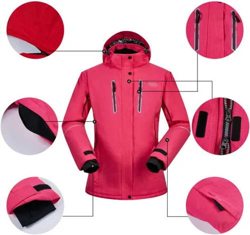 Miniatura 2 de Conjunto de chaquetas y pantalones de esquí para mujer, invierno al aire libre, talla grande, trajes de esquí cálidos con capucha, trajes de nieve E