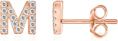 PAVOI Aretes de plata de ley 925 chapados en oro de 14 quilates con circonita cúbica con letra inicial para mujer Aretes de letras del alfabeto de