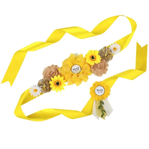 Miniatura 2 de Faja de maternidad para baby shower, juego de pines de ramillete para mamá para ser papá para ser padre (girasol amarillo)