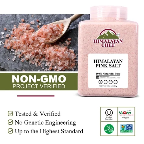 Miniatura 5 de Himalayan Chef Sal rosa, grano fino, 80 onzas (5 libras), sin OMG, 84 minerales, tarro de plástico