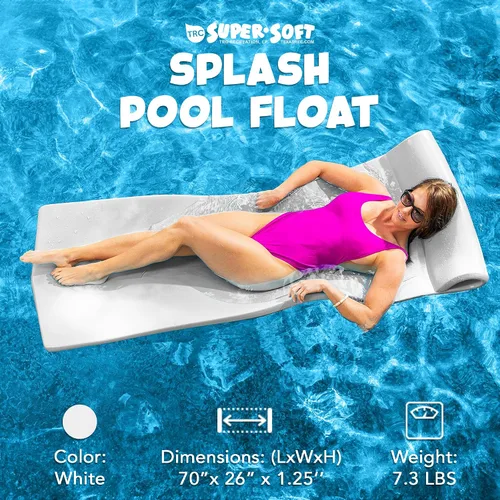 Miniatura 2 de TRC Recreation Foam Swimming Pool Float, Floating Water Lounger, Splash 1.25” Blanco