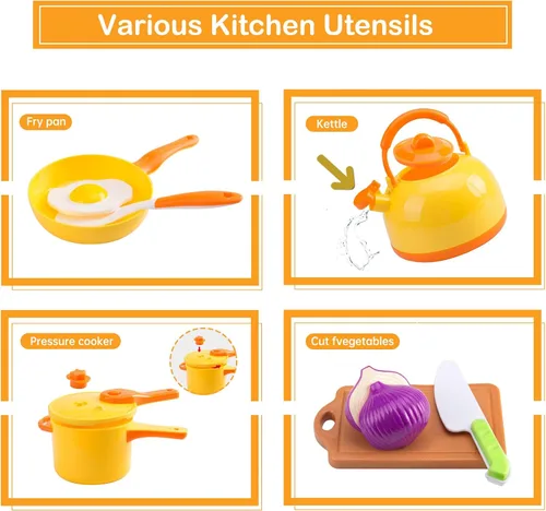 Miniatura 6 de 118 piezas de accesorios mini para cocina de juego para niños, juego de cocina de simulación con utensilios de cocina, vajilla y 2 juegos de frutas