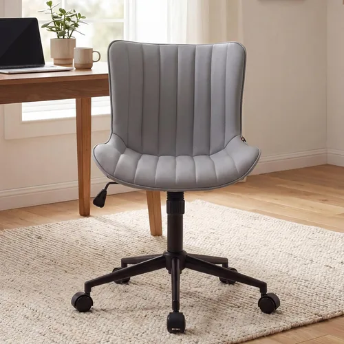 Miniatura 9 de Kidol & Shellder Silla de escritorio de oficina con ruedas, moderna silla giratoria de cuero sin brazos con respaldo acolchado cómodo, ergonómico