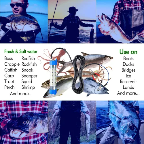 Miniatura 9 de Luz de pesca submarina 12 V 15000 LM 110 V 35000 LM verde, blanco, azul, amarillo, LED sumergible barco nocturno impermeable IP68 en agua dulce
