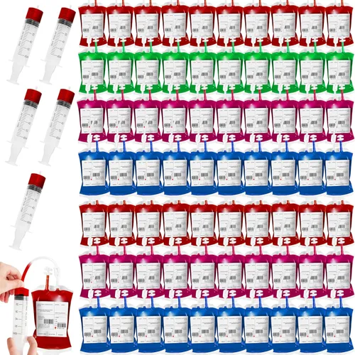 Paquete de 80 bolsas de sangre de Halloween IV para bebidas, contenedor de energía reutilizable, bolsa de jugo para Halloween, zombi, enfermera,