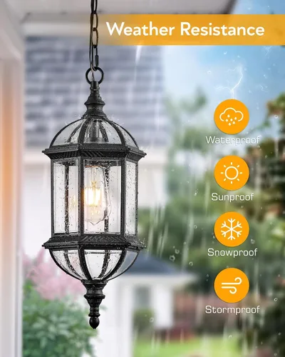 Miniatura 3 de VIANIS Luces colgantes grandes de 20 pulgadas para exteriores del atardecer al amanecer, luz colgante exterior negra, luces de techo exteriores