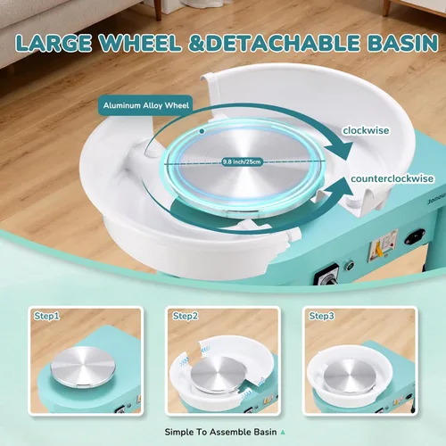 Miniatura 3 de Bonoutil Rueda eléctrica de cerámica de 10 pulgadas con pedal para adultos, máquina formadora de cerámica fácil de centrar, capacidad máxima de 20