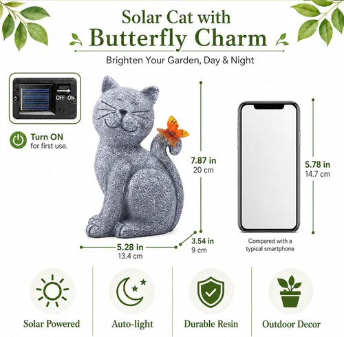 Miniatura 2 de Nacome Estatuas de Gato para Exteriores para Jardín: Decoración Exterior con Mariposa en Liquidación para Arte de Patio, Adornos de Césped, Porche