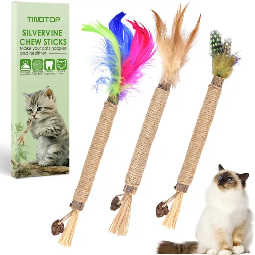 Miniatura 8 de TINDTOP Juguetes para gatos, cuerdas para masticar, paquete de 3 juguetes interactivos para gatitos de interior, juguete de limpieza de dientes