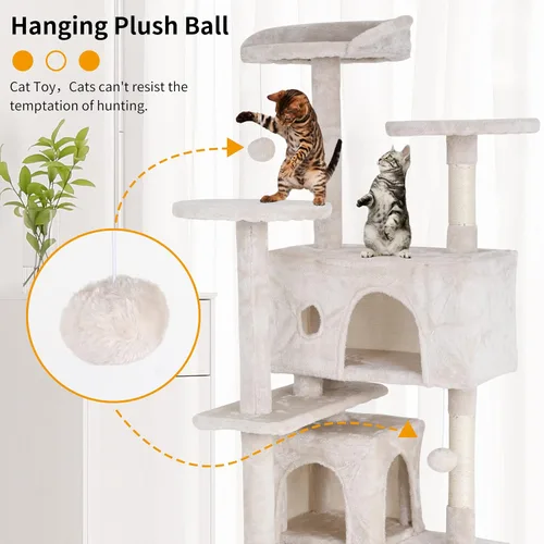 Miniatura 3 de Árbol alto para gatos, torre para gatos de 54 pulgadas, condominio grande para gatos escaladores, soporte de escalada con perchas superiores, casa