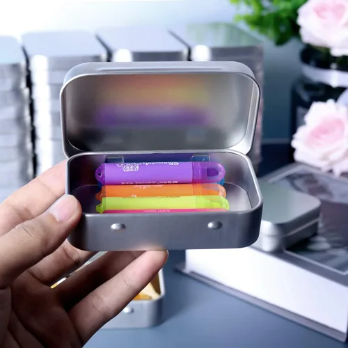 Miniatura 6 de Tamicy Latas rectangulares de metal con bisagras vacías – Paquete de 40 mini cajas portátiles plateadas, kit de almacenamiento pequeño y organizador