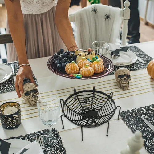 Miniatura 2 de Cuencos de cesta de tela de araña de Halloween, soporte de plástico para dulces para truco o trato, decoraciones de agarre a mano para suministros F