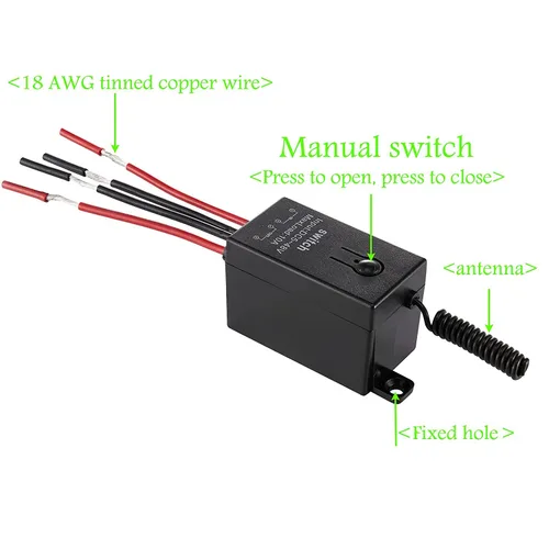 Miniatura 5 de Interruptor de control remoto de 12 V, mini interruptores inalámbricos de 2 vías, relé CC de 12 V/24 V/48 V/10 A con alcance largo de 328 pies