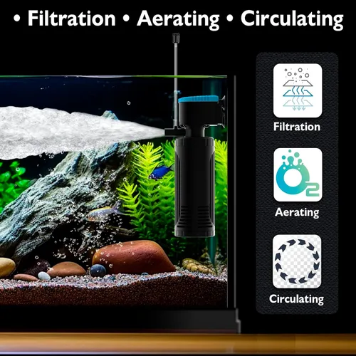 Miniatura 2 de AquaMiracle Filtro sumergible para acuario de 3 etapas en tanque con doble salida de agua y aireación, flujo de agua ajustable 225 GPH filtro