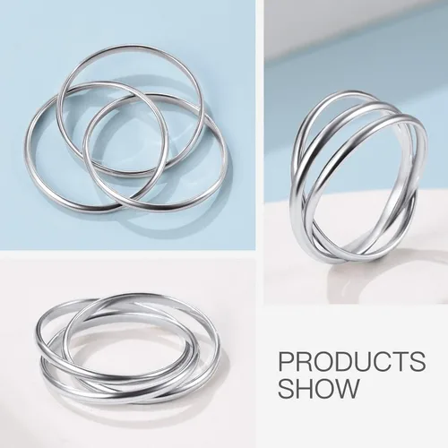 Miniatura 5 de Suplight Hypoallergenic 925 Sterling Silver Interlocked Rolling Rings 2mm3mm5mm Simple Plain Stardust Band Rings for Women Men Size 4 to 12 with
