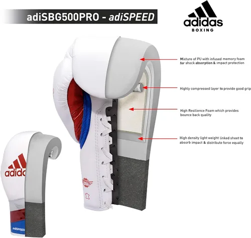 Miniatura 3 de adidas Guantes de boxeo Speed 500 Pro - Guantes de entrenamiento de cuero genuino para hombres y mujeres, bolsa pesada con cordones y guantes