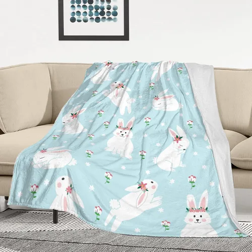 Miniatura 2 de Manta de Pascua y primavera, manta de felpa acogedora y suave para sofá, cama, sofá, viajes, campamento para adultos/niños, color azul y blanco