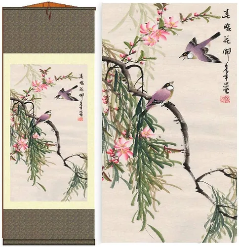 Miniatura 13 de AtfArt Decoración asiática de pared, hermosa pintura de pergamino de seda, 4 flores de hombre justo, orquídea ciruela, bambú, crisantemo, decoración