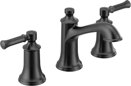 Moen Dartmoor Grifo de baño de acabado negro mate de dos llaves de 8 pulgadas, kit de acabado generalizado, válvula requerida, T6805BL