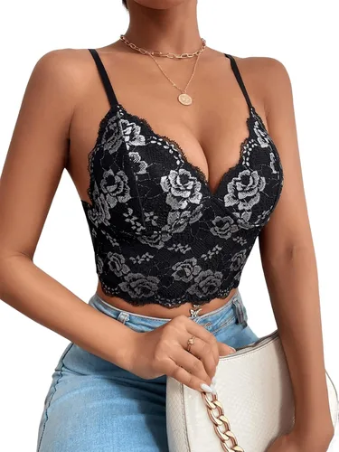 Miniatura 4 de SHENHE Camisola de malla de encaje sin mangas con tirantes delgados para mujer