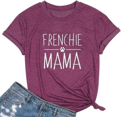 Miniatura 8 de Camiseta de manga corta con texto en inglés «Frenchie Mama», con estampado de letras para mujer, estilo casual