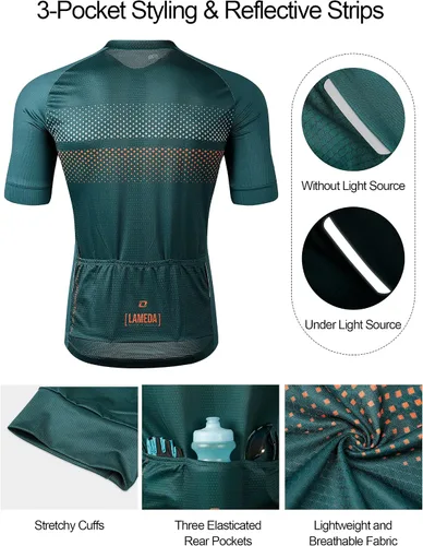 Miniatura 4 de LAMEDA Camiseta de ciclismo para hombre, transpirable, ligera, de manga corta, elástica, con cremallera completa