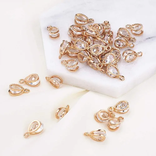 Miniatura 5 de Beadthoven - Dijes de circonita cúbica a granel, chapados en oro KC, colgantes de piedra de circonita cúbica, corazón, estrella, lágrima, flor