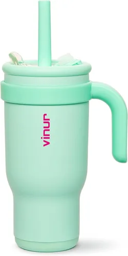 Miniatura 17 de VINUR Vaso para niños con asa - 14 oz de acero inoxidable con aislamiento al vacío de doble pared con tapa y pajita, vaso de agua de viaje