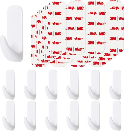 Miniatura 9 de Ganchos de pared para colgar de servicio pesado, 12 grandes autoadhesivos de pared con 16 tiras sin daño, adhesivo transparente para llaves, ducha