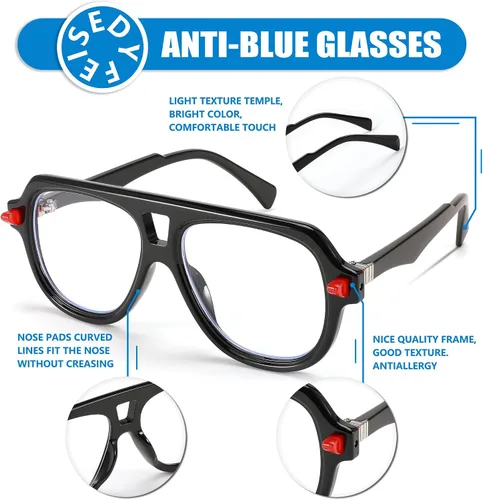 Miniatura 5 de FEISEDY Gafas de aviador con montura para mujeres y hombres, con bloqueo de luz azul, antideslumbrantes, B0039