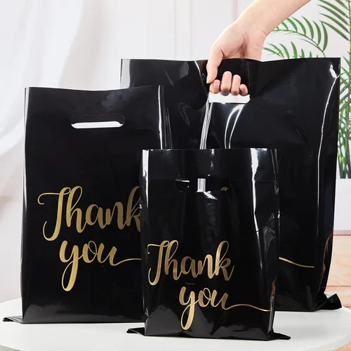 Miniatura 6 de Paquete de 100 Bolsas de Compras Negras de Agradecimiento para Pequeñas Empresas - 9"x12" Extra Gruesas 2.36 Mil Bolsas de Agradecimiento de Negro