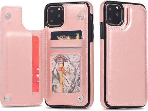 Miniatura 8 de UEEBAI Funda para iPhone 11 Pro Max, funda de piel sintética de lujo con [dos cierres magnéticos] [ranuras para tarjetas] función de soporte