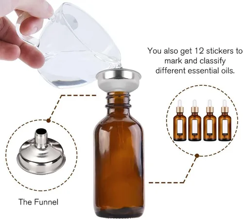 Miniatura 3 de PrettyCare Paquete de 4 botellas con cuentagotas de aceites esenciales, botellas vacías de tintura para cuidado personal y belleza, Ámbar
