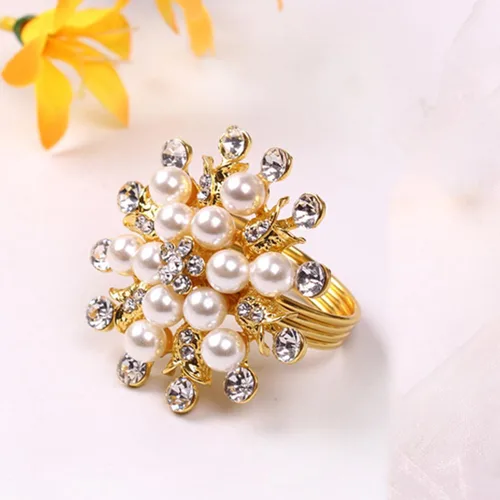 Miniatura 6 de Juego de 6 servilleteros de flores doradas, con diamantes de imitación dorados, para bodas, cenas, fiestas, decoración navideña de vacaciones, 6