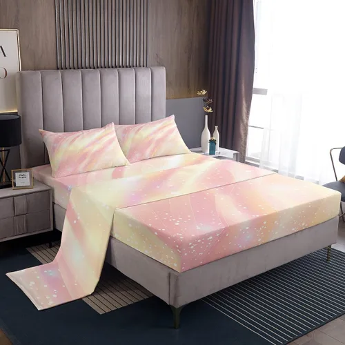 Miniatura 41 de Juego de sábana bajera ajustable de teñido anudado para niñas, juego de ropa de cama con diseño de arco iris degradado de arcoíris, lindo juego