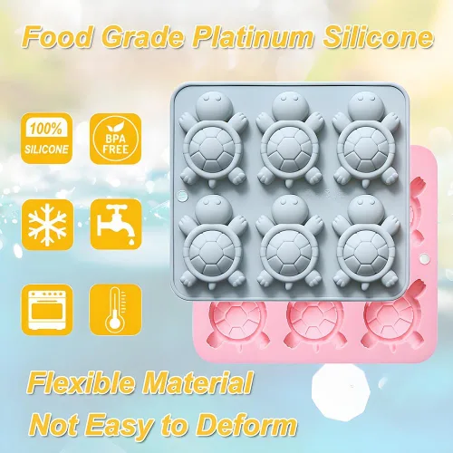 Miniatura 5 de Paquete de 2 moldes de chocolate con 6 cavidades de silicona de tortuga para pasteles, gomitas, gelatina, cubitos de hielo, decoración de pasteles