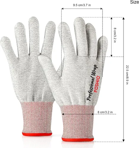 Miniatura 2 de FOSHIO Guantes de vinilo con envoltura - Herramienta profesional de aplicación antiestática, guantes de trabajo libres de polvo de fibra de carbono