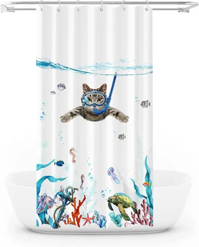 Miniatura 24 de Cortina de Ducha Divertida de Gato Lindo Divertido Árbol de Gato de Dibujos Animados Cortinas de Ducha para Baño Boho Anime Gatitos Niños Granja