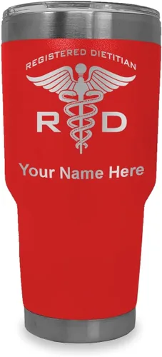 Miniatura 19 de LaserGram Vaso aislado al vacío de 20 onzas, dietista registrado RD, grabado personalizado incluido (negro)