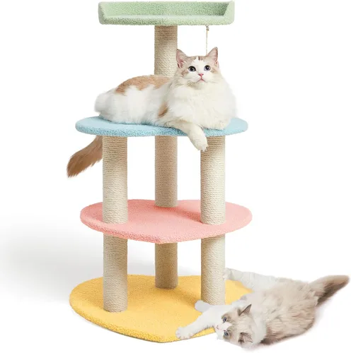 VETRESKA Árbol para gatos Torre para gatos de 38.6'' para gatos de interior con postes de rascado cubiertos de yute y plataforma en forma de Árbol