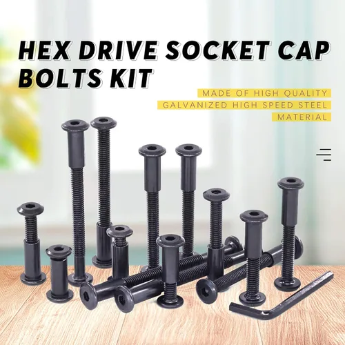 Miniatura 5 de Swpeet 141 piezas de 14 tamaños diferentes M6x16mm-3.150 in acero al carbono negro Hex Drive Socket Cap Tornillos Kit de tuercas de barril con 1