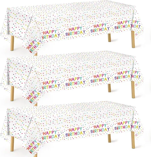 Miniatura 8 de Paquete de 3 manteles de globos coloridos, desechables, de plástico multicolor, 54 x 108 pulgadas, rectangular, para picnic, fiesta de cumpleaños