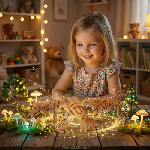 Miniatura 3 de Gemini&Genius Juego de figuras familiares de Tigres, juego de animales, modelos educativos de vida silvestre, adornos para pasteles y regalo