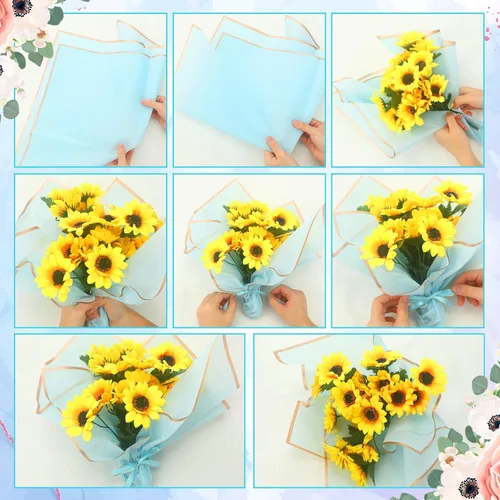 Miniatura 3 de Qilery 243 piezas de papel de regalo para ramo de flores, impermeable, suministros de floristería con decoración de mariposas, coronas, cintas